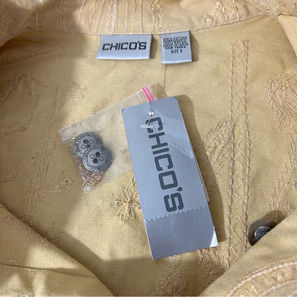 NWT CHICO’S Camelot Roadster Jacket Raffia (Light Yellow) Embroidered Sz 3 (XL) - Picture 10 of 16